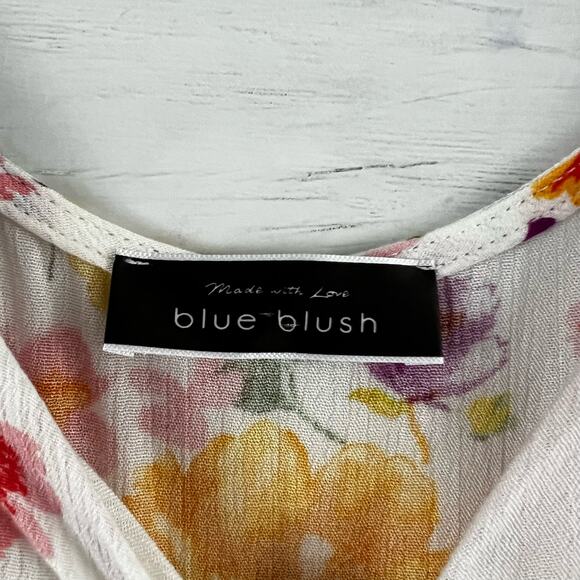 Blue Blush Floral Long Sleeve Tie Front Crop Top Size M - Picture 3 of 8
